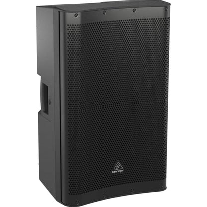 Behringer DR115DSP Active 1400W 15" PA Speaker System w/DSP and 2-Ch Mixer, Pair, Bundle with Turnstile Audio Speaker Stands, Pair, XLR M to F Cable 25'