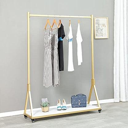 Modern Simple Heavy Duty Metal and Wood Rolling Clothing Garment Rack with Wheel,Creative Commercial Wedding Dress Display Shelf,Floor-Standing Clothes Hangers (Gold with Wood, 47.2" L) - color: Gold with Wood
