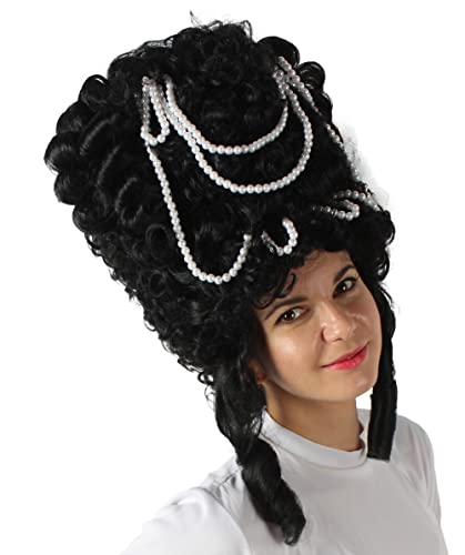 HPO Adult Women's Baroque French Revolution Queen Marry Wig, Multiple Color Options, Breathable Capless Cap, Flame-retardant Synthetic Fiber - color: Black