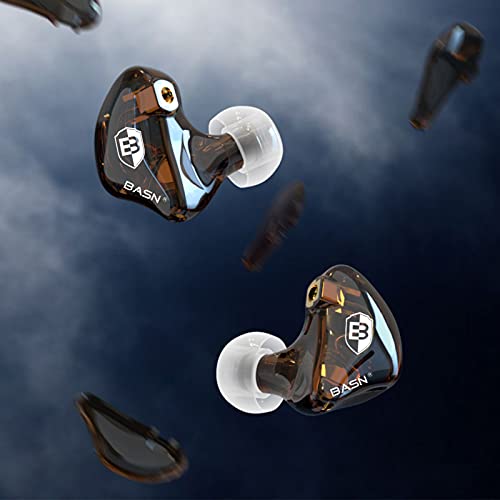 BASN Bsinger BC100 in Ear Monitor Headphone with Dual Drivers, Clear Brown | Noise Isolation Dynamic Drivers IEM Earphone with Detachable MMCX Cable for Singer Musician Drummer,Secure Fit Gaming Earbud - color: Brown