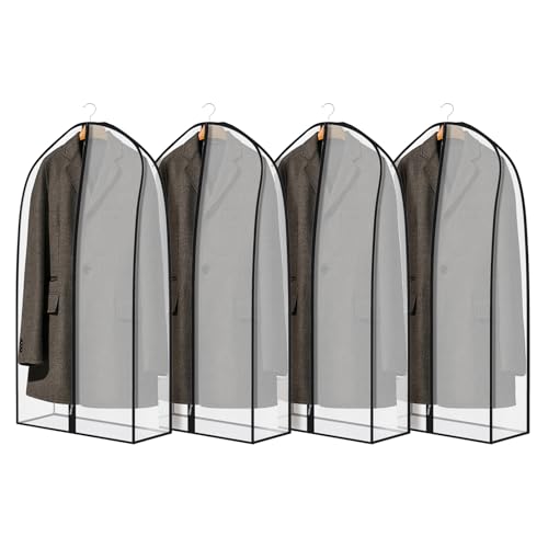 Zilink Garment Bags for Leather Coat Suit Bags for Closet Storage 43 in | 7 in Gussted, Wrinkle Free, Breathable, Silky Suit Dust Covers for Hanging Clothes for Leather Clothing Fur Coat Dress, 4Pack - size: 43"-4pcs