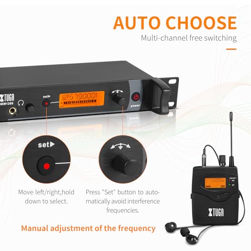 XTUGA IEM1200 UHF Wireless in-Ear Monitor System 6-Bodypack Receivers, Metal Wireless IEM System, 2x40 Adjustable Frequencies,300Ft Operation, Suitable for Band, Live Performance, Church Workship - size: 6 Bodypacks