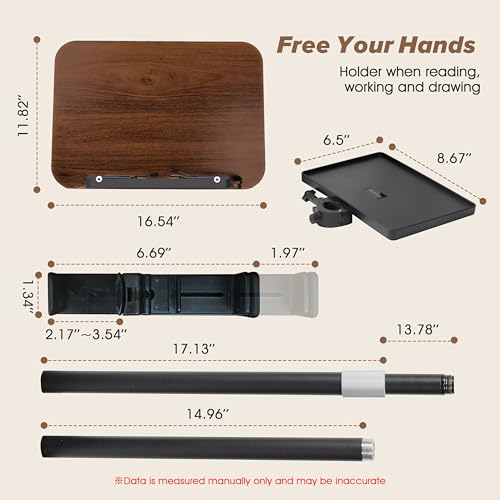 2 in 1 Adjustable Music Stand for Sheet Music, Dual Use Desktop and Floor, Book Stand with Tray & Elastic Page Clips for Music Sheet, Recipe, Tablet, Laptop Height Adjustable 23.5-52 in (Walnut)