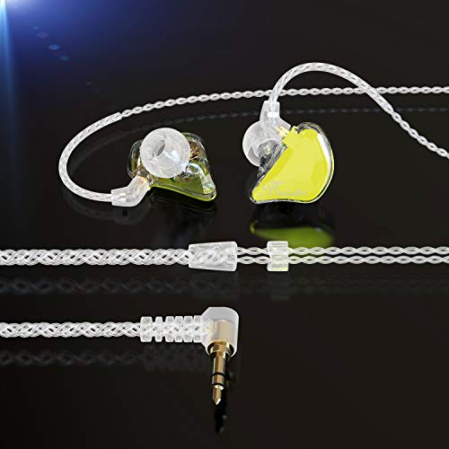 BASN Bmaster Noise Isolating in Ear Monitor Earphones, 1BA+2DD Hybrid Balanced Armature Driver IEM Headphones with Two Detachable MMCX Cables (Yellow) - color: Yellow