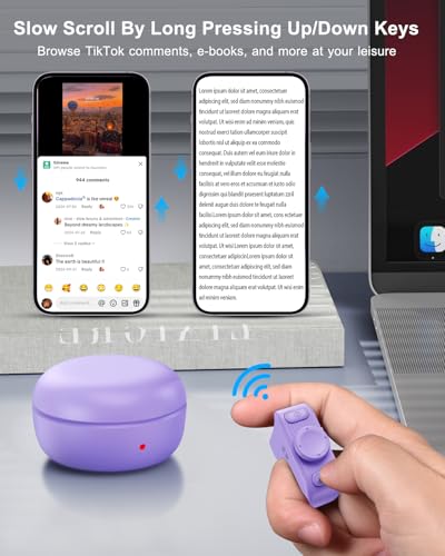 [New Upgrade, Easy to Use] TikTok Scrolling Ring Remote Control, Camera Shutter Remote, Wireless Bluetooth Scrolling Ring for iPhone, iPad, iOS, Android - Light Purple - color: Light Purple
