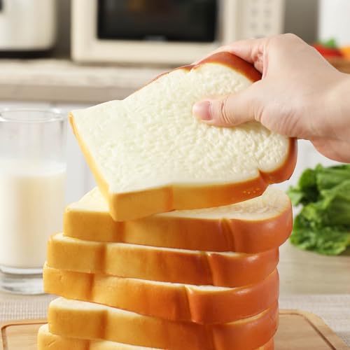 Joeabor 6pcs Artificial Bread Slices Set Fake White Sliced Bread Realistic Fake Food for Display Faux Bread Slice Model for Decoration Faux Food Props
