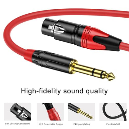 XLR Female to 1/4 (6.35mm) TRS Mono Jack Cable 3.3 FT, 2 Pack, Red and Green, for Dynmic Microphone, Balanced 3 Pin XLR to TRS Plug Mic Cord, Plated Conductors - size: 3.3 FT, style: XLR Female to 1/4"