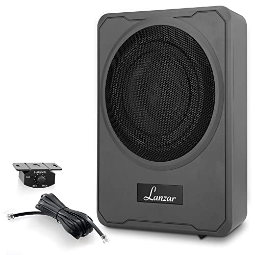 Pyle 8-Inch Low-Profile Amplified Subwoofer System - 600 Watt Compact Enclosed Active Underseat Car Audio Subwoofer with Built in Amp, Powered Car Subwoofer w/ Low & High Level Inputs - Pyle SBA8A.5