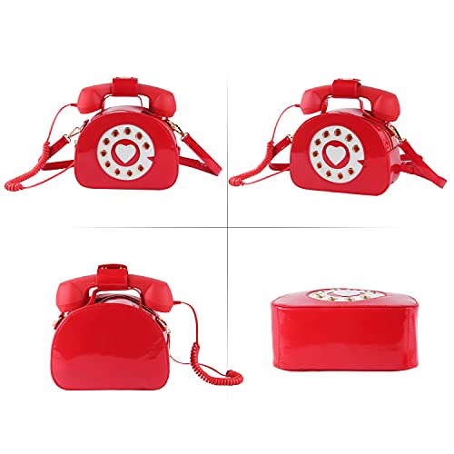 SUKUTU Telephone Shaped Purse Shoulder Crossbody Tote Bags Women Retro Phone Top-Handle Handbags for Girls - color: Red