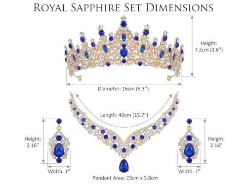 Tiaras Crowns for Women,Wedding Jewelry Set, Tiaras Necklace Earrings Crystal Bridal Wedding Jewelry Sets for Brides Bridesmaid Prom Costume Accessories - color: Gold Blue
