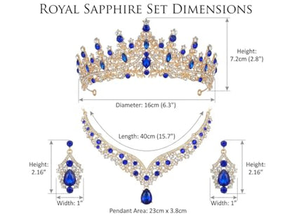 Tiaras Crowns for Women,Wedding Jewelry Set, Tiaras Necklace Earrings Crystal Bridal Wedding Jewelry Sets for Brides Bridesmaid Prom Costume Accessories - color: Gold Blue