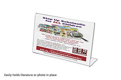 Marketing Holders 2 Pack Acrylic Sign Holder for 5" x 3" Printed Materials Clear Slant Back Plexiglass Countertop Side Load Graphic Image Display for Retail Stores Hotels Offices and Restaurants - size: 5"W x 3"H
