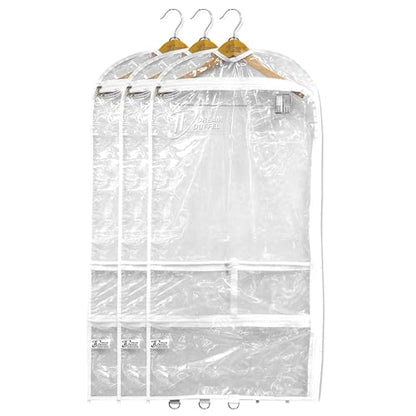 Clear Garment Bags for Dance Costumes 3-Pack, Regular-Size, Side Zipper Entry, Storage Pockets for Shoes & Accessories, Size 37”x18”, Dream Duffel - size: Non-Gusseted Regular-Size 37"x18"