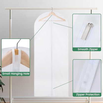 Carbrea 6 Pack Translucent Garment Bags for Hanging Clohes - 24" x 57" | Thick PEVA Materials, Smooth Zipper, with Zipper Protection, Breathable, Washable, Reusable, for Closet Storage, Travel Use - size: 57 inch