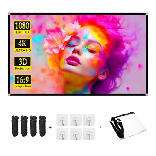 Projector Screen 84 inch,DUYIKJ Portable Projector Screen Washable Anti-Crease Indoor Outdoor 4K 16:9 HD Rear Front Projection Movies Screen for Home Theater Office Party Classroom - color: White, size: 84INCH