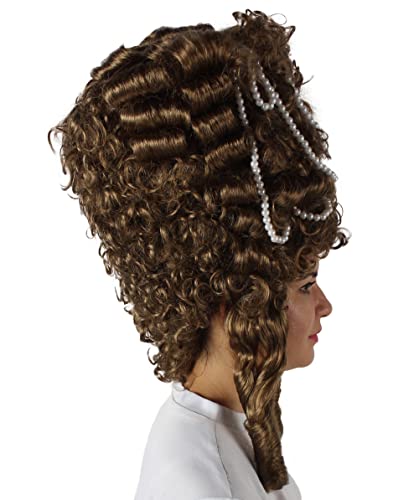 HPO Adult Women's Baroque French Revolution Queen Marry Wig, Light Brown, Breathable Capless Cap, Flame-retardant Synthetic Fiber - color: Light Brown