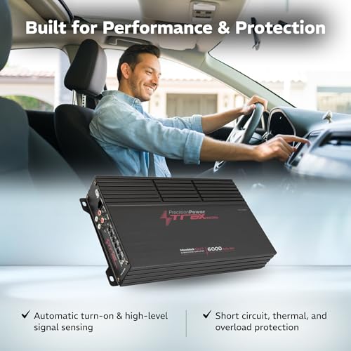 Precision Power Trax Micro Monoblock Class D Car Stereo Amplifier TM1.6000D – 6000W Single Channel Digital Subwoofer Amp with Wired Bass Control & High-Level Inputs for Powerful Audio - size: TM1.6000D