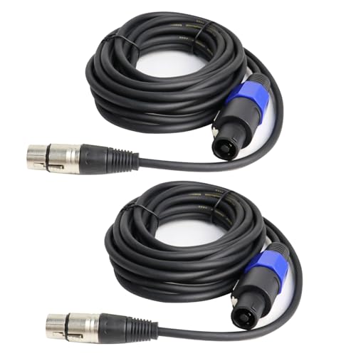 HBU 15 Feet Pack of 2 Speakon to XLR Cables - 2 PCS 3 Pole XLR Female to SpeakOn Male Cable - Twist Lock 3 Pin Microphone to Loudspeaker PA DJ Audio Wire (15Ft, 2 Packs) - size: 15 Feet