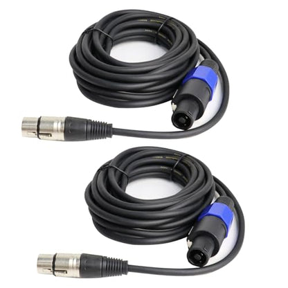 HBU 15 Feet Pack of 2 Speakon to XLR Cables - 2 PCS 3 Pole XLR Female to SpeakOn Male Cable - Twist Lock 3 Pin Microphone to Loudspeaker PA DJ Audio Wire (15Ft, 2 Packs) - size: 15 Feet