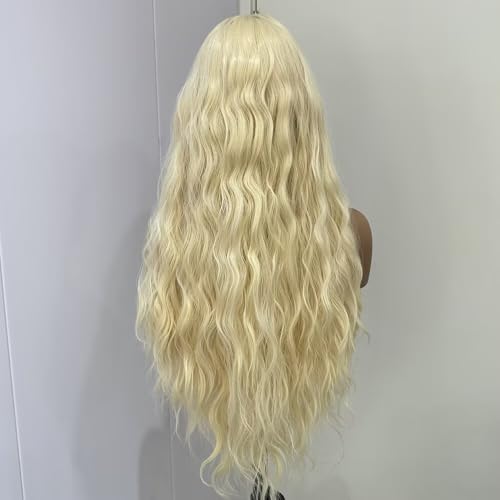 RONGDUOYI Blonde Wig Synthetic Lace Front Wigs Free Part #613 Blonde Loose Curly Wig Heat Resistant Natural Hairline Fiber Hair Glueless Lace Wigs for Women Daily Wear Cosplay Wig 24Inches - color: Blonde-#613