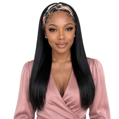 BECUS 20" Straight Headband Wig Natural Black Everyday Style - color: A-Straight Black, size: 20 Inch