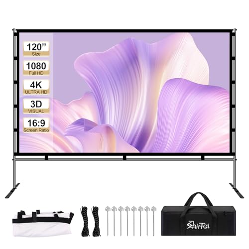 Projector Screen with Stand,Portable 120 Inch Indoor Outdoor Projector Screen,16:9 4K HD Anti-Crease Movie Screen with Carry Bag for Home Backyard,Theater,Camping