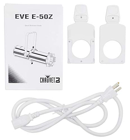 Audiosavings Bundle: Chauvet DJ EVE E-50Z Ellipsoidal Warm White D-Fi LED GOBO Spot Light Bundle with Rockville R720L Fog Machine, RDX3M25 25 Ft DMX Cable, Chauvet DJ CLP-15N Lighting Clamp (4 Items)