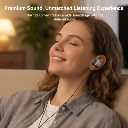 In Ear Monitor Headphones Dual Magnetic Dynamic Driver IEM with Mic, Blue | Hybrid Banlance Armature with Dynamic in Ear Headphones IEM Earphones Gaming Earbuds - color: YJS-819-Blue with Mic