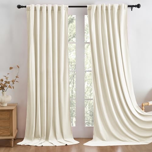 Manyshofu Ivory Velvet Curtains, 2 Panels Blackout 52x84 | Luxurious Velvet Feel, Thermal Insulated Noise Reducing, Dual Back Tab And Rod Pocket Hanging, Machine Wash Fade-Resistant - color: White, size: 52"W x 84"L (Pack of 2)