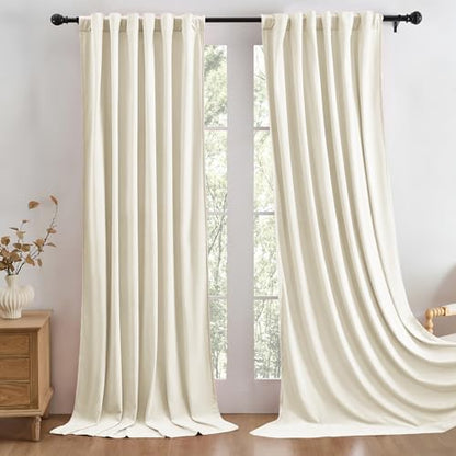 Manyshofu Ivory Velvet Curtains, 2 Panels Blackout 52x96 | Luxurious Velvet Feel, Thermal Insulated Noise Reducing, Dual Back Tab And Rod Pocket Hanging, Machine Wash Fade-Resistant - color: White, size: 52"W x 96"L (Pack of 2)