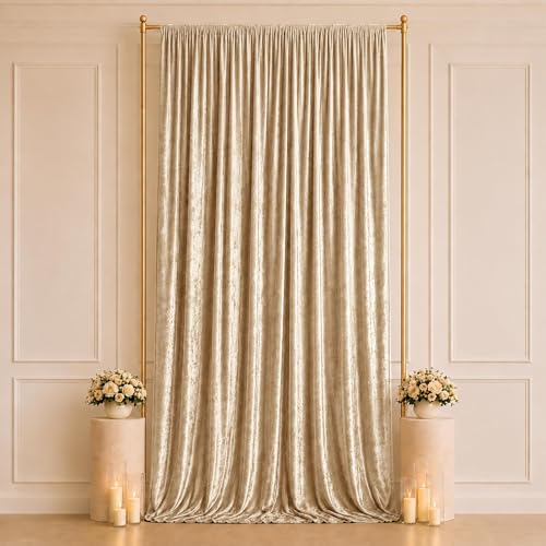 Efavormart Beige Premium Crushed Velvet Backdrop Curtain 5ft x 14ft – Event Drape Panel & Photo Booth Background with Rod Pocket, 70% Blackout - color: Beige, size: 5ft x 14ft