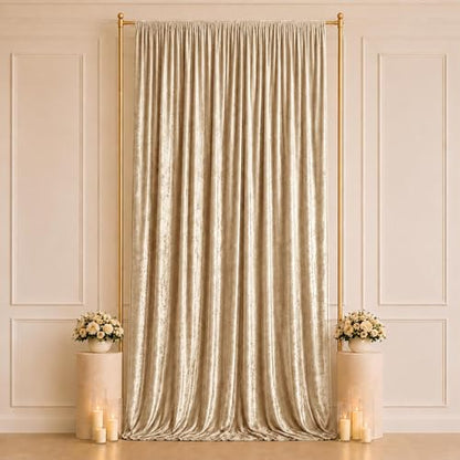 Efavormart Beige Premium Crushed Velvet Backdrop Curtain 5ft x 14ft – Event Drape Panel & Photo Booth Background with Rod Pocket, 70% Blackout - color: Beige, size: 5ft x 14ft