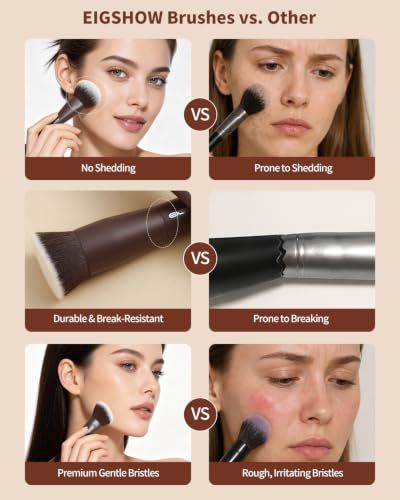 EIGSHOW Makeup Brush Set 3Pcs, Double Sided Foundation Contour Powder Highlight Concealer Brush for Liquid, Cream & Powder, Fit for Home, Travel & Gifting (Mocha) - color: Brown