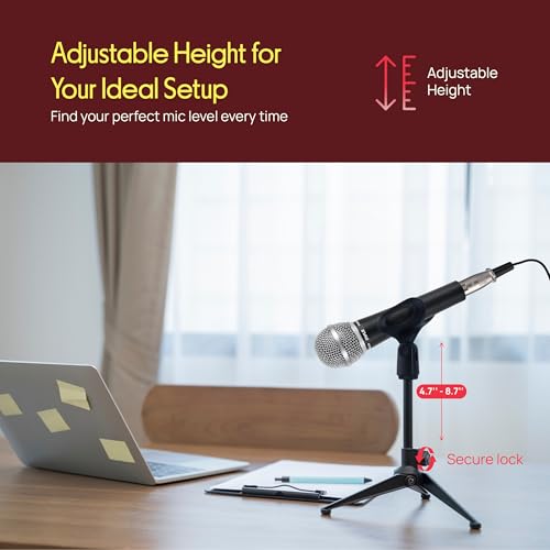 Pyle Desktop Microphone Stand - Heavy Duty Die-Cast Metal Tripod - Adjustable height 4.7” to 8.7” H, Heavy Duty Clutch Supports up to 5 Lbs. - Ideal for Podcasts, Desktop Recording, Office - PMKSDT25
