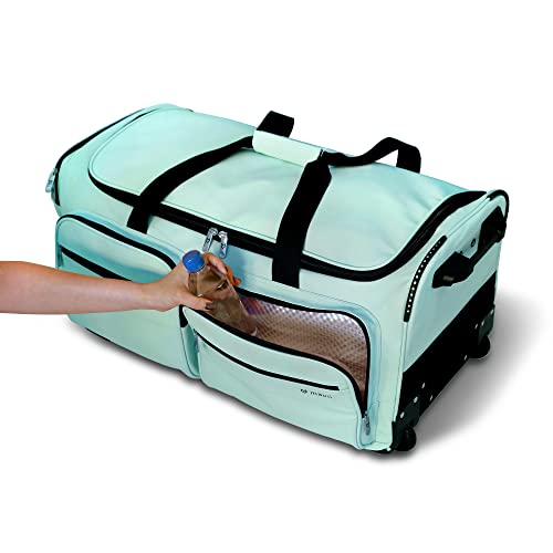 Mavii Dance Bag with Garment Rack, 28 Inch Rolling Duffel, Ideal for Competitions & Travel, Water-resistant/Wipe-clean Fabric, Lightweight Aluminum Rack, Wheeled Upright Luggage, Mint - color: Mint 28"