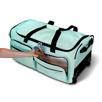 Mavii Dance Bag with Garment Rack, 28 Inch Rolling Duffel, Ideal for Competitions & Travel, Water-resistant/Wipe-clean Fabric, Lightweight Aluminum Rack, Wheeled Upright Luggage, Mint - color: Mint 28"