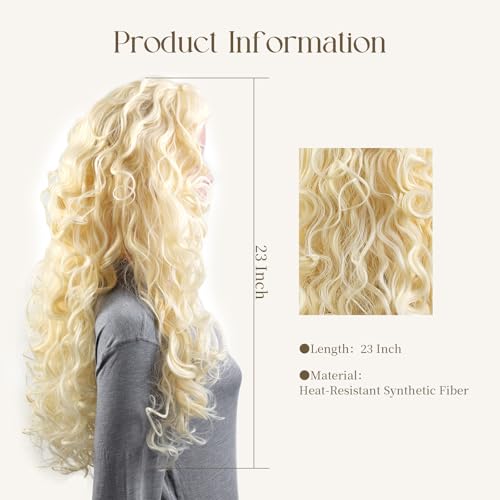 Onedor Long Hair Curly Wavy Full Head Halloween Wigs Cosplay Costume Party Hairpiece (613#-Pale Blonde) - color: 613#-Pale Blonde