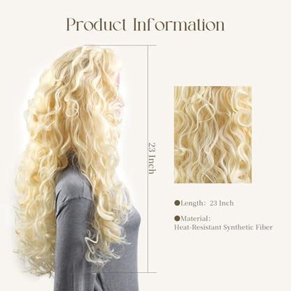 Onedor Long Hair Curly Wavy Full Head Halloween Wigs Cosplay Costume Party Hairpiece (613#-Pale Blonde) - color: 613#-Pale Blonde