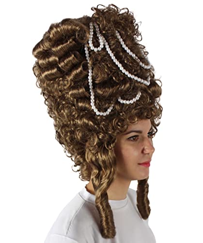 HPO Adult Women's Baroque French Revolution Queen Marry Wig, Light Brown, Breathable Capless Cap, Flame-retardant Synthetic Fiber - color: Light Brown