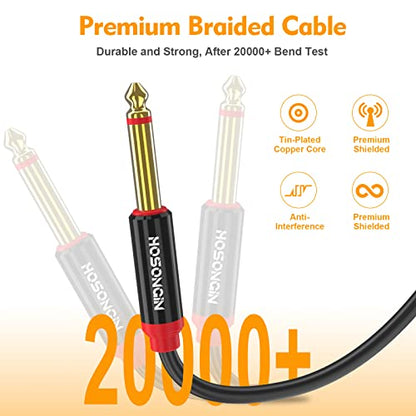 HOSONGIN Dual 1/4 inch TS to Dual 1/4 inch TS Stereo Interconnect Insert Cable for Amplifer Mixer, 20 Feet, PVC Jacket-Gold Plated Plug-Double Shielding - size: 20 Feet