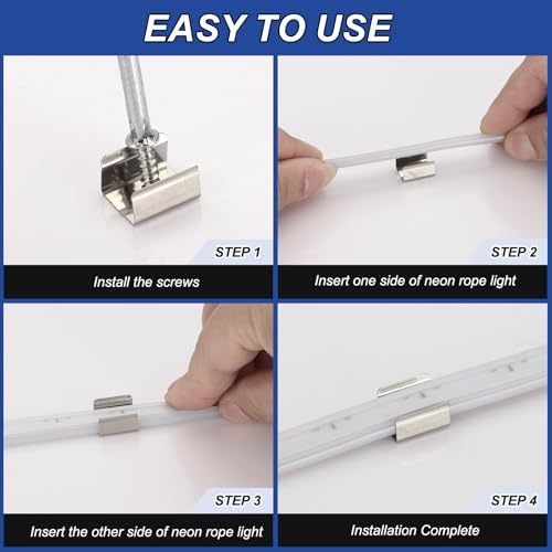 PATIKIL LED Strip Clips, 50pcs Stainless Steel Mounting Brackets Fixing Clip Clamp Support Holder with Screws for 10mm to 11mm LED Strip Lighting Cable - size: 10mm to 11mm