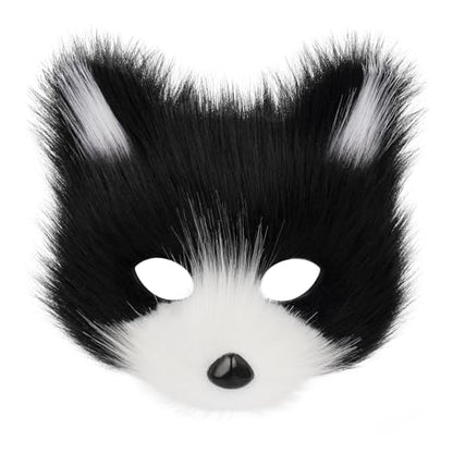 Animal Fox Wolf Mask Halloween Party Cosplay Costumes Props Plush Cat Half Face Masks Carnival Christmas Masquerade - color: Blackwhite