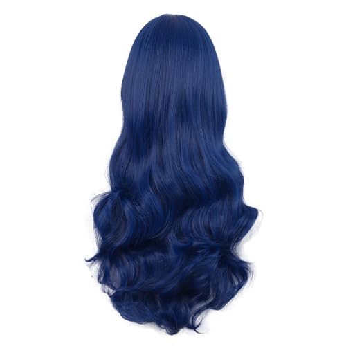 MapofBeauty 28 Inch Long Wavy Curly Side Bangs Party Hair Wig, Mixed Blue | Synthetic fiber, 70 cm Cosplay Wig, Fashion - color: Mixed Blue