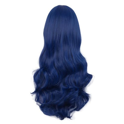 MapofBeauty 28 Inch Long Wavy Curly Side Bangs Party Hair Wig, Mixed Blue | Synthetic fiber, 70 cm Cosplay Wig, Fashion - color: Mixed Blue