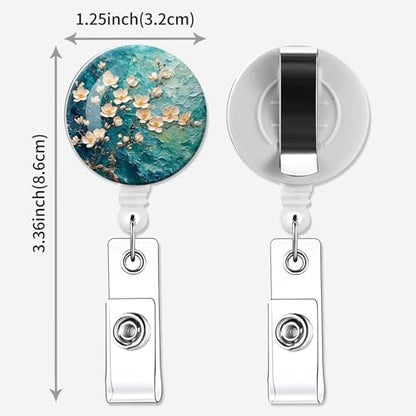 2 Pack Retractable Badge Holders Cute Badge Reel Badge Clip ID Card Holders for Student Office Worker Doctor Nurse Teacher(Painting Flowers) - color: Painting Flowers