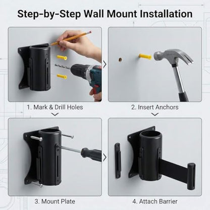 QWORK Wall Mounted Retractable Belt Barrier, 2 Pack Crowd Control Wall Barrier with 10' Belt for Retail Stores, Airports, Banks, School - size: 10' - 2 pack