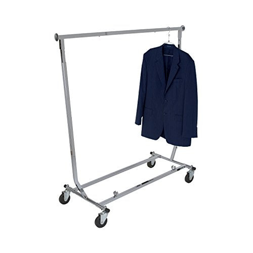 Econoco Collapsible Rolling Clothes Rack, Commercial Grade, Chrome, 48in W | Chrome rolling rack with square tubing & collapsible frame, commercial-grade for retail floor moves or trade show display