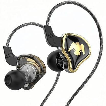 HJX QKZ AK6 ARES HiFi Wired Earbuds with Microphone，IEMs for Gaming Earphones with MIC, in Ear Monitor Headphones,for Singers Musicians (Black) - color: Black
