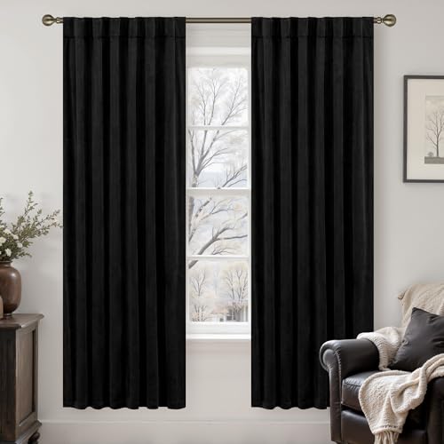 LAMIT Velvet Blackout Curtains for Bedroom 78 Inch Length, 2 Panels, Black | Halloween, Room Darkening, Thermal Insulated, Living Room Curtains, Privacy Window Drapes, Rod Pocket Back Tab, 52 x 78 Inch - color: Black, size: 52"W x 78"L (Pack of 2)
