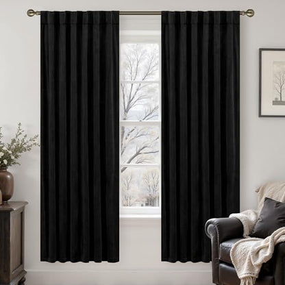 LAMIT Velvet Blackout Curtains for Bedroom 78 Inch Length, 2 Panels, Black | Halloween, Room Darkening, Thermal Insulated, Living Room Curtains, Privacy Window Drapes, Rod Pocket Back Tab, 52 x 78 Inch - color: Black, size: 52"W x 78"L (Pack of 2)